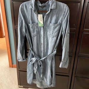 Velvet Heart Chambray roll tab waist tie midi Dress Size Medium